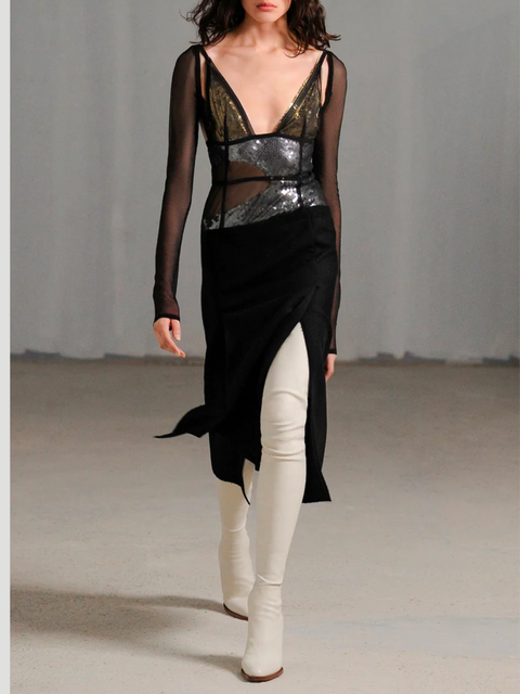 Sequin Chiffon-Sleeves Camisole Dress,Victoria Beckham,- Fivestory New York