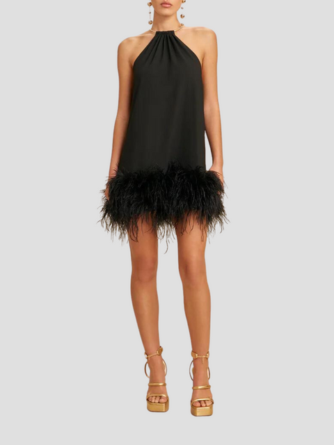 Reeves Feather-Trimmed Embellished Crepe Mini Dress,CULT GAIA,- Fivestory New York