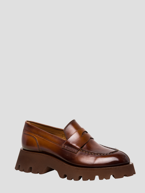 Smooth Leather Loafers in Brown,Santoni,- Fivestory New York