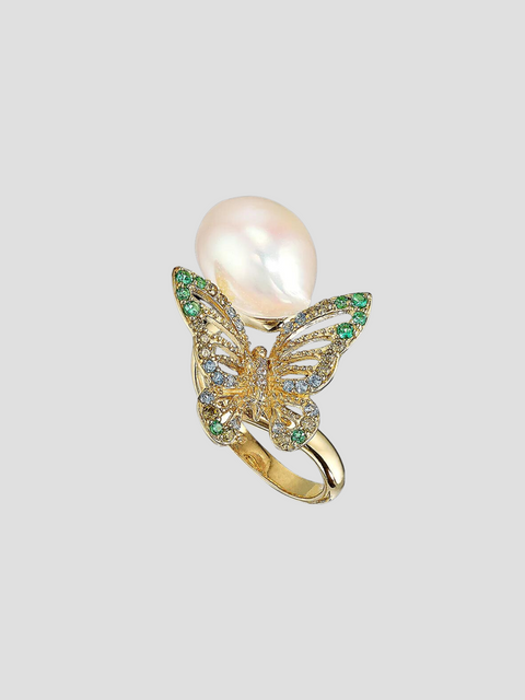 Gold Butterfuly Pearl Ring,Anabela Chan,- Fivestory New York