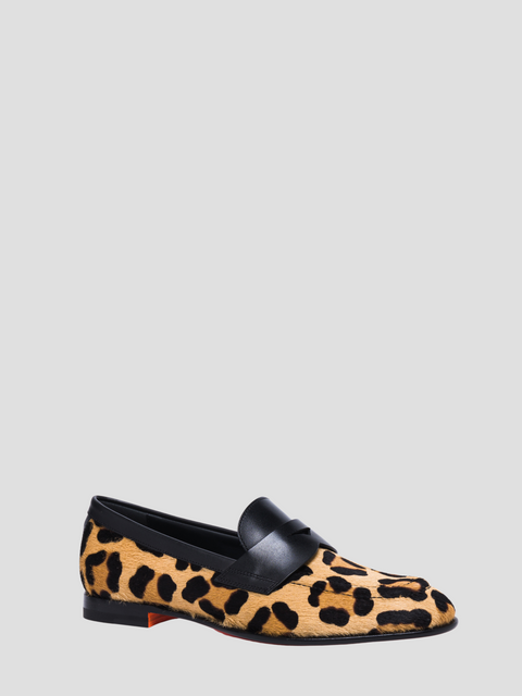 Leopard Flex Sole Loafer in Brown,Santoni,- Fivestory New York