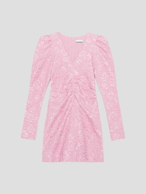 Pink V-neck Stretch Jacquard Mini Dress,GANNI,- Fivestory New York