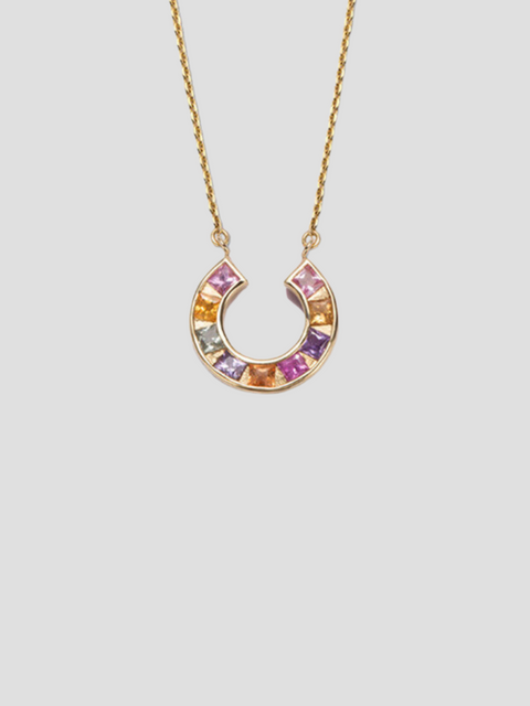 14K Yellow Gold Sundial Necklace with Multicolored Sapphires,jolly bijou,- Fivestory New York