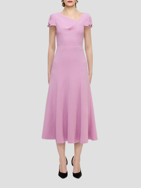 Pink Cap Sleeve Wool Crepe Midi Dress,ROLAND MOURET,- Fivestory New York