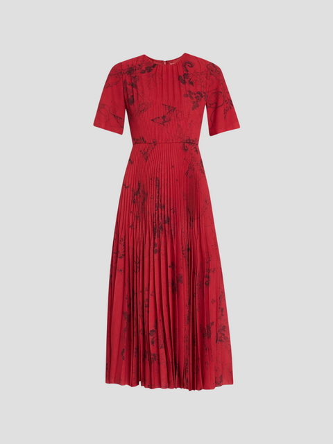 Printed Midi Pleated Day Dress in Red and Black,JASON WU,- Fivestory New York