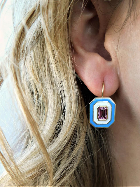 18K YG Dietrich Pink Sapphire Enamel Earrings,Sig Ward Jewelry,- Fivestory New York