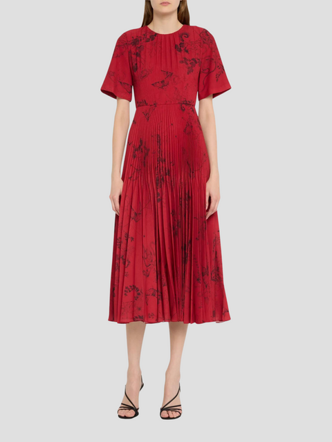 Printed Midi Pleated Day Dress in Red and Black,JASON WU,- Fivestory New York