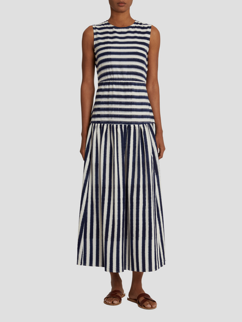 Blue & White Pulcheria lkat Stripes Dress,Emporio Sirenuse,- Fivestory New York