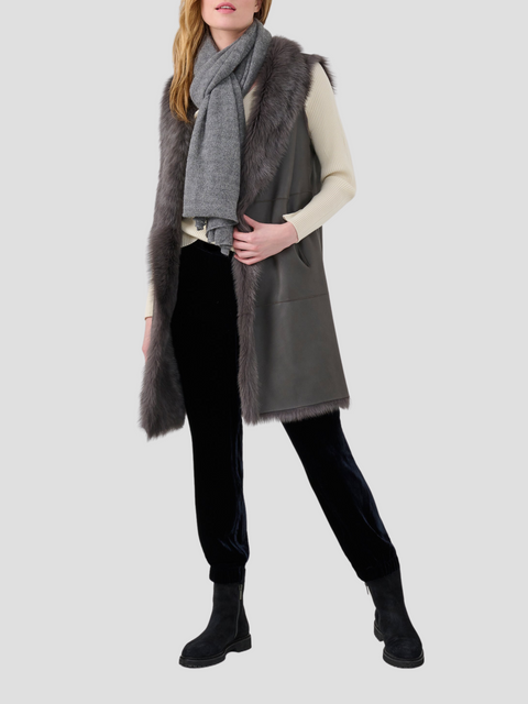 Adele Shearling Leather Reversible Vest Jacket in Grey,GRENN PILOT,- Fivestory New York
