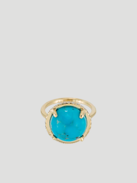 14k Yellow Gold with Turquoise Cabochon & Side Diamond Channel Ring,Ali Grace Jewelry,- Fivestory New York