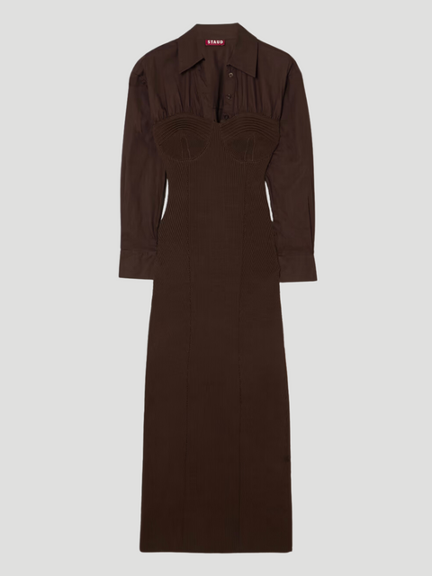 Hazel Ribbed Wool-Blend and Cotton Midi Dress,STAUD,- Fivestory New York