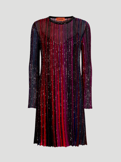 Sequin-Embellished Striped Crochet-Knit Mini Dress,MISSONI,- Fivestory New York