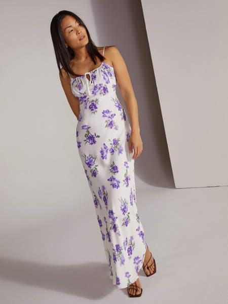 Purple Floral Slip Midi Dress