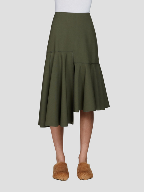 Asymmetrical Hem Midi Skirt in Green,Marni,- Fivestory New York