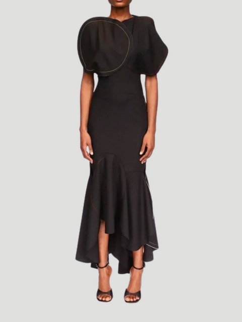 Circle Cutout Midi Dress in Black,Victoria Beckham,- Fivestory New York
