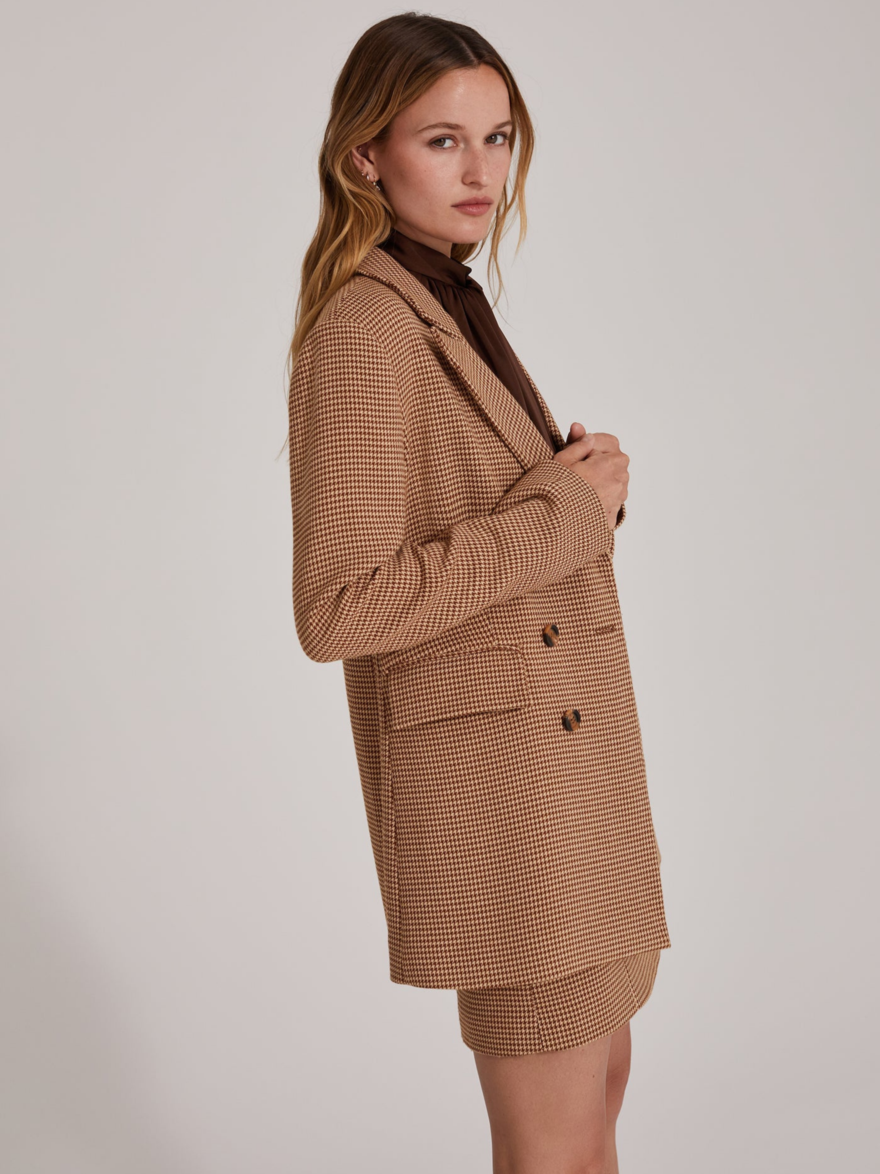 Toffee Houndstooth The Phoebe Blazer,FAVORITE DAUGHTER,- Fivestory New York