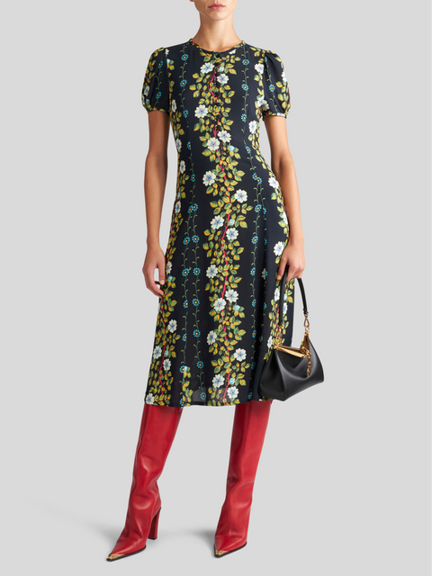 Black Floral Print Short Sleeve Midi Dress,ETRO,- Fivestory New York