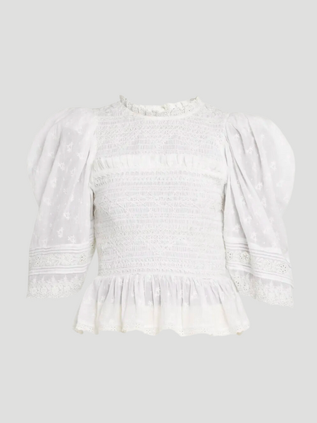 Fresh Outlook White Smocked Puff Sleeve Crop Top