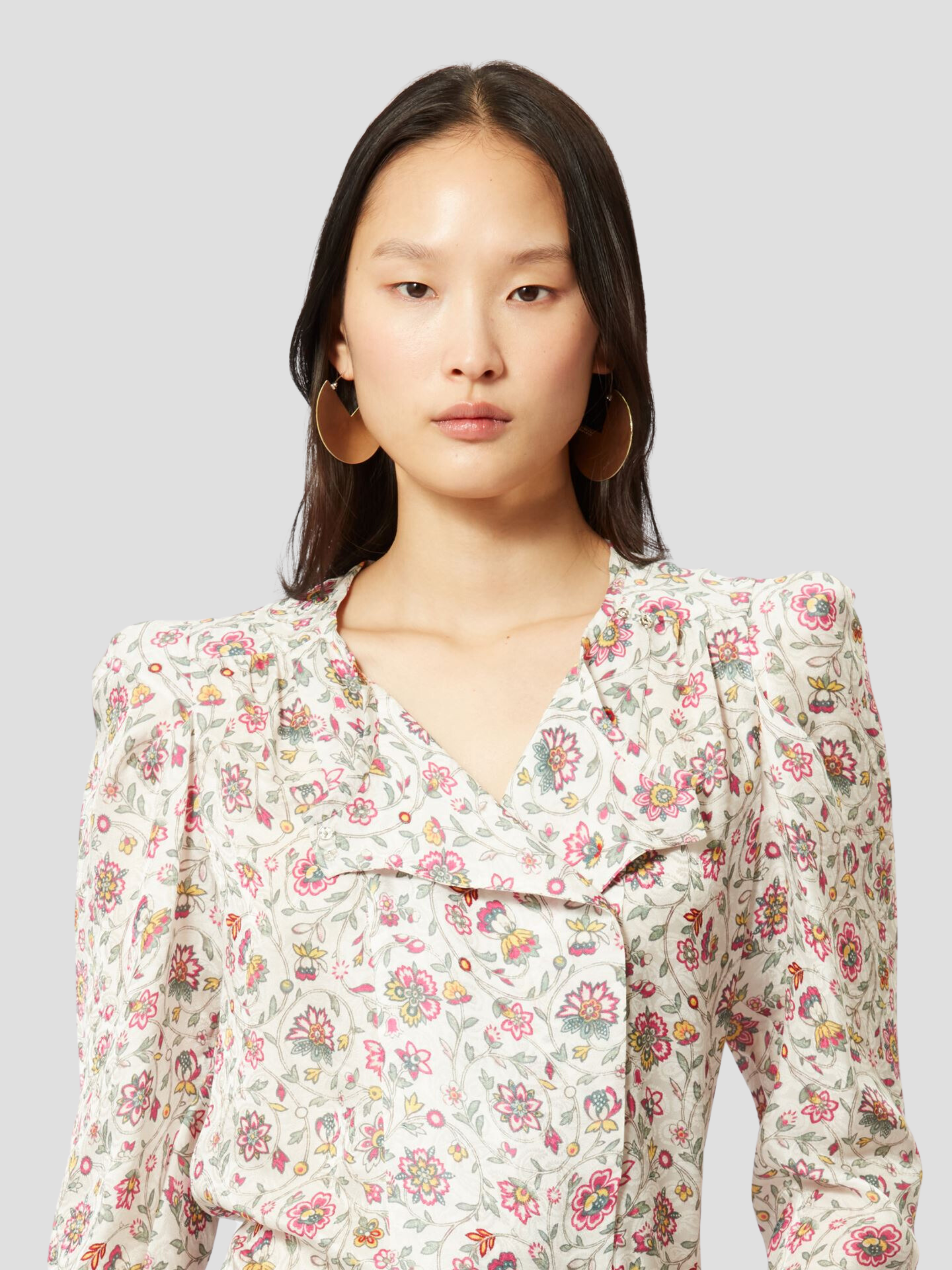 Lensy Round Collar Button Up Blouse in Floral Print,Isabel Marant,- Fivestory New York