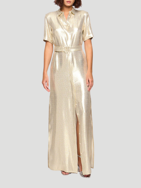Redonna Short Slv Belted Maxi Shirt Dress in Gold,DMN,- Fivestory New York