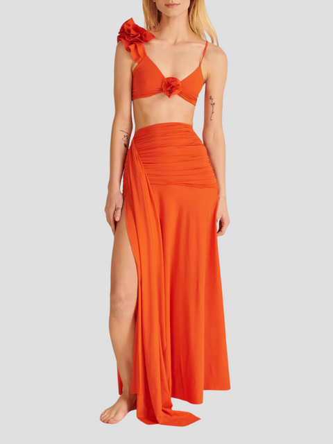 Karmairi Midi Skirt in Orange,Maygel Coronel,- Fivestory New York