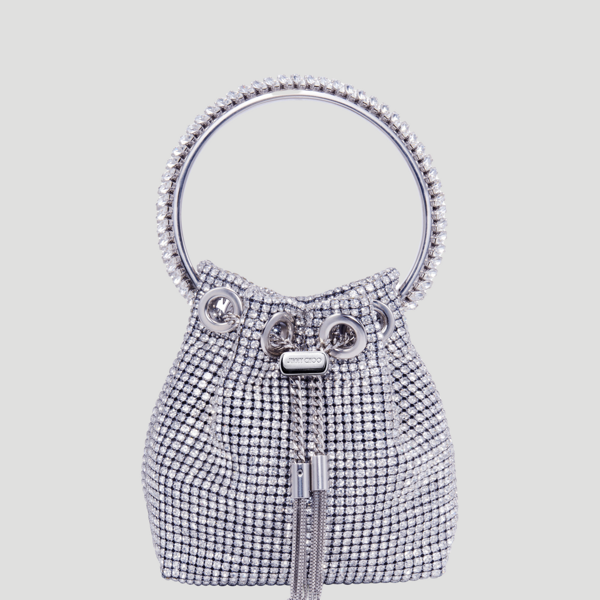 Jimmy Choo | Micro Bon Bon Crystal Mesh Bucket Top-Handle Bag 