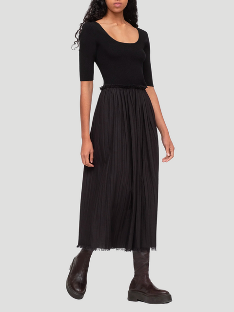 Grier Ribbed Merino Wool And Pleated Cotton-Blend Midi Dress,SEA,- Fivestory New York