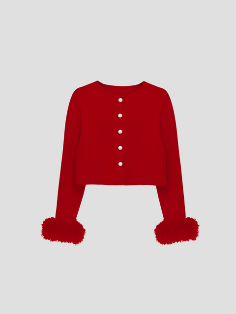 Red Knitted Cardigan w/ Detachable Feathers,SLEEPER,- Fivestory New York