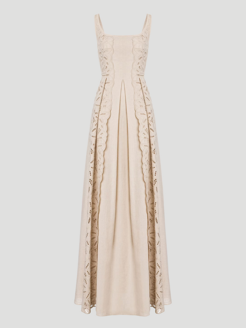 Cotton Linen Embroidered Maxi Dress,Alberta Ferretti,- Fivestory New York