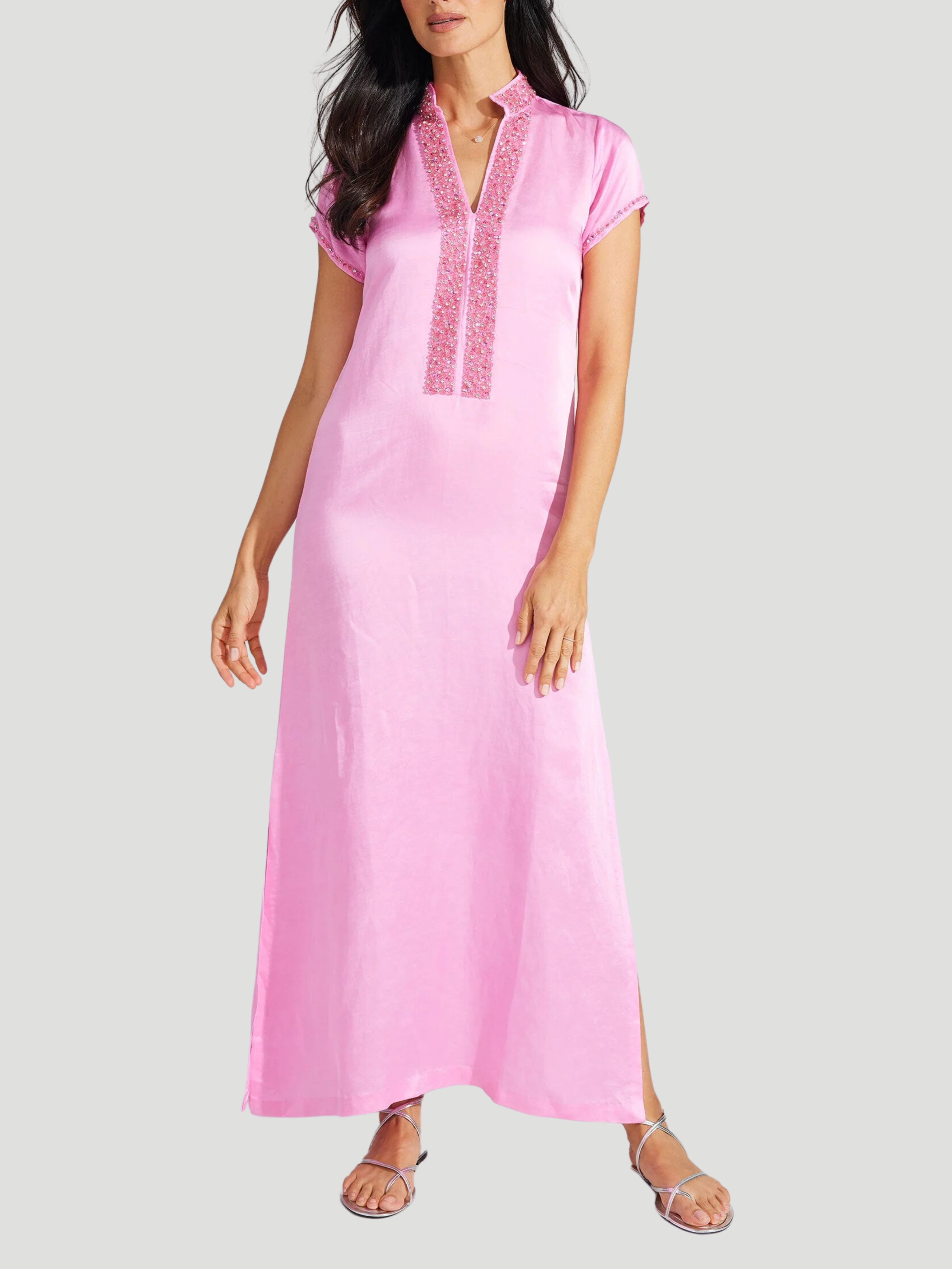 Meg 54" Cap Sleeve Caftan in Pink,Bella Tu,- Fivestory New York
