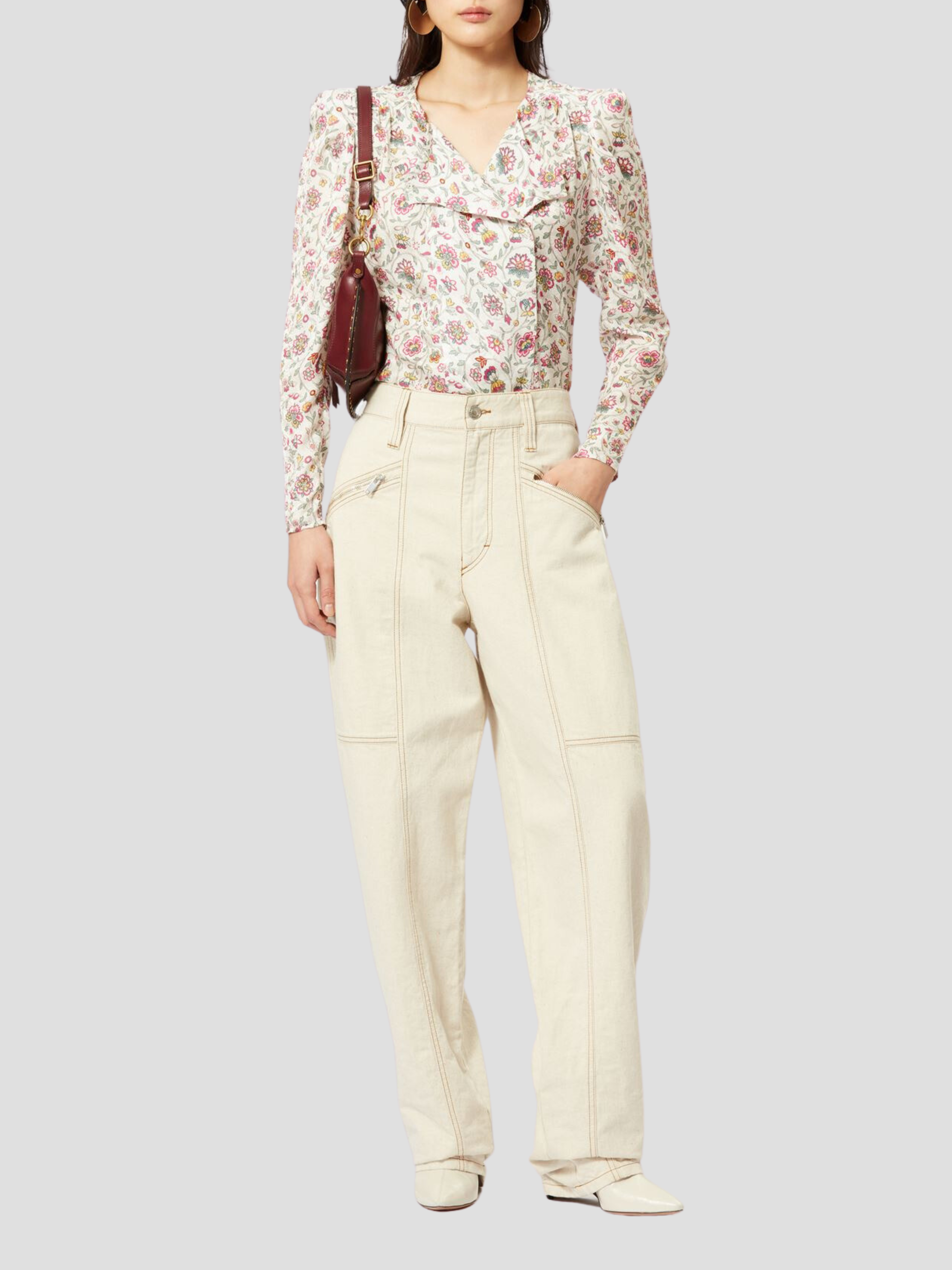 Lensy Round Collar Button Up Blouse in Floral Print,Isabel Marant,- Fivestory New York