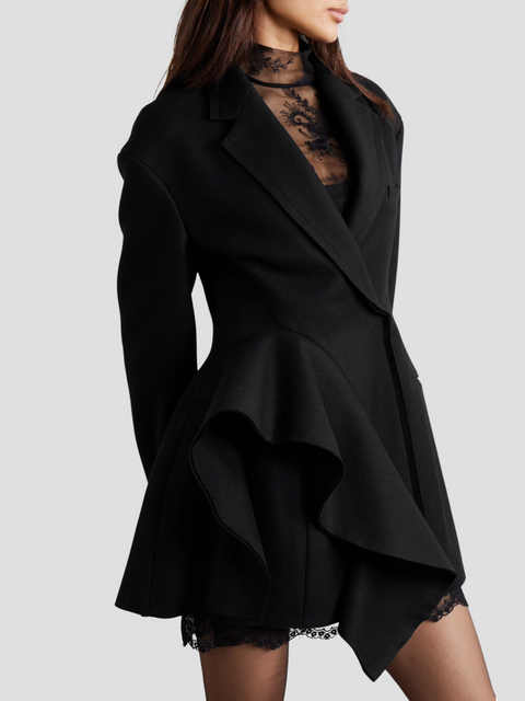 Wool Melton Sculpted Jacket with Ruffle Detail in Black,JASON WU,- Fivestory New York