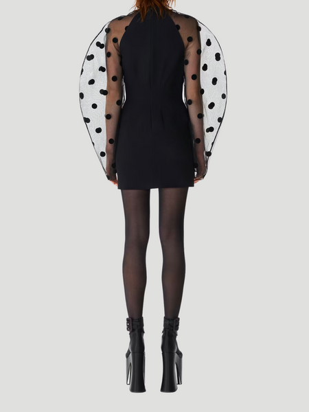 Flocked Polka Dot Tulle and Cady Mini Dress Fivestory New York