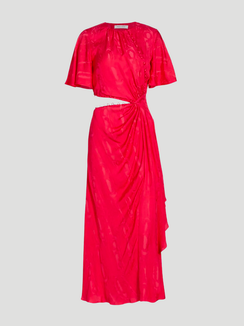 Red Flutter Sleeve Cut-Out Dress,PRABAL GURUNG,- Fivestory New York