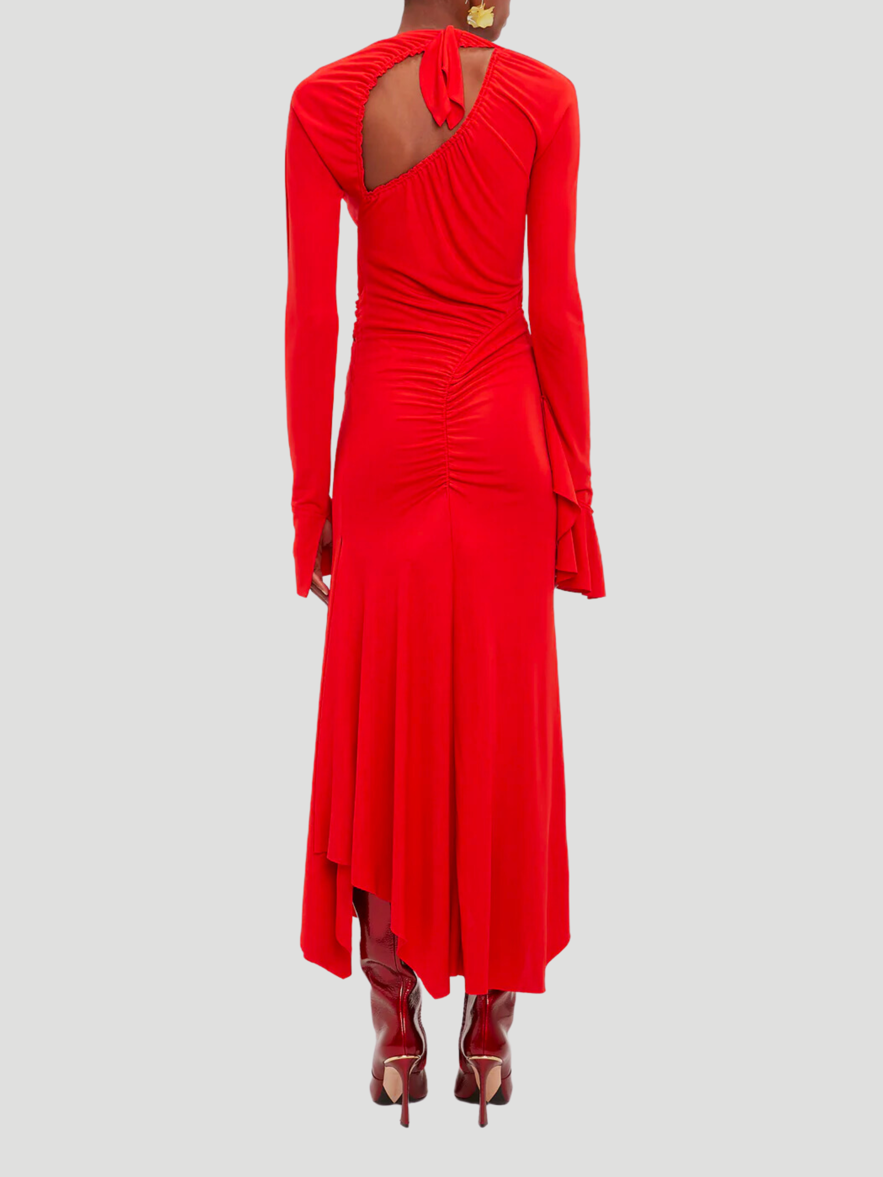 Asymmetric Slash Jersey Midi Dress in Crimson,Victoria Beckham,- Fivestory New York