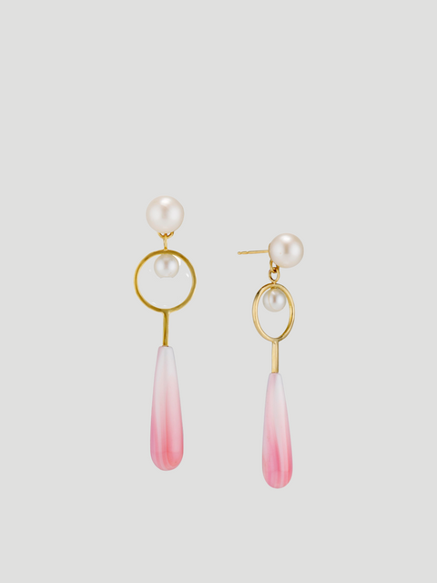 18K Yellow Gold Freshwater Pearl & Pink Conch Drop Earrings,Katey Walker,- Fivestory New York