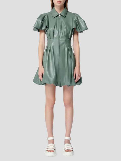 Callista Vegan Leather Puff Sleeve Mini Dress,SIMKHAI,- Fivestory New York