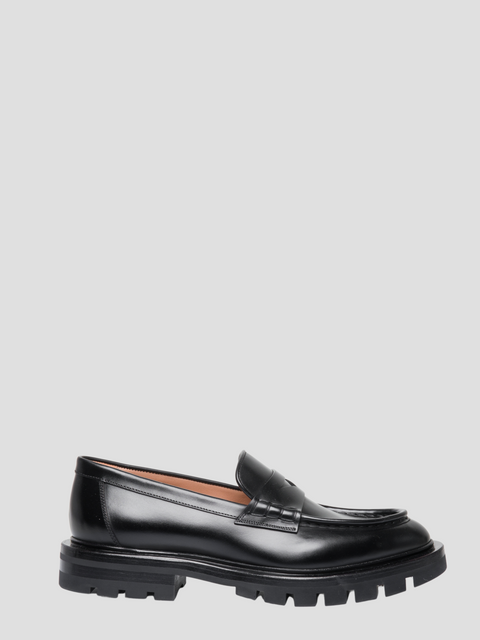 Lug Sole Loafer in Black,Santoni,- Fivestory New York