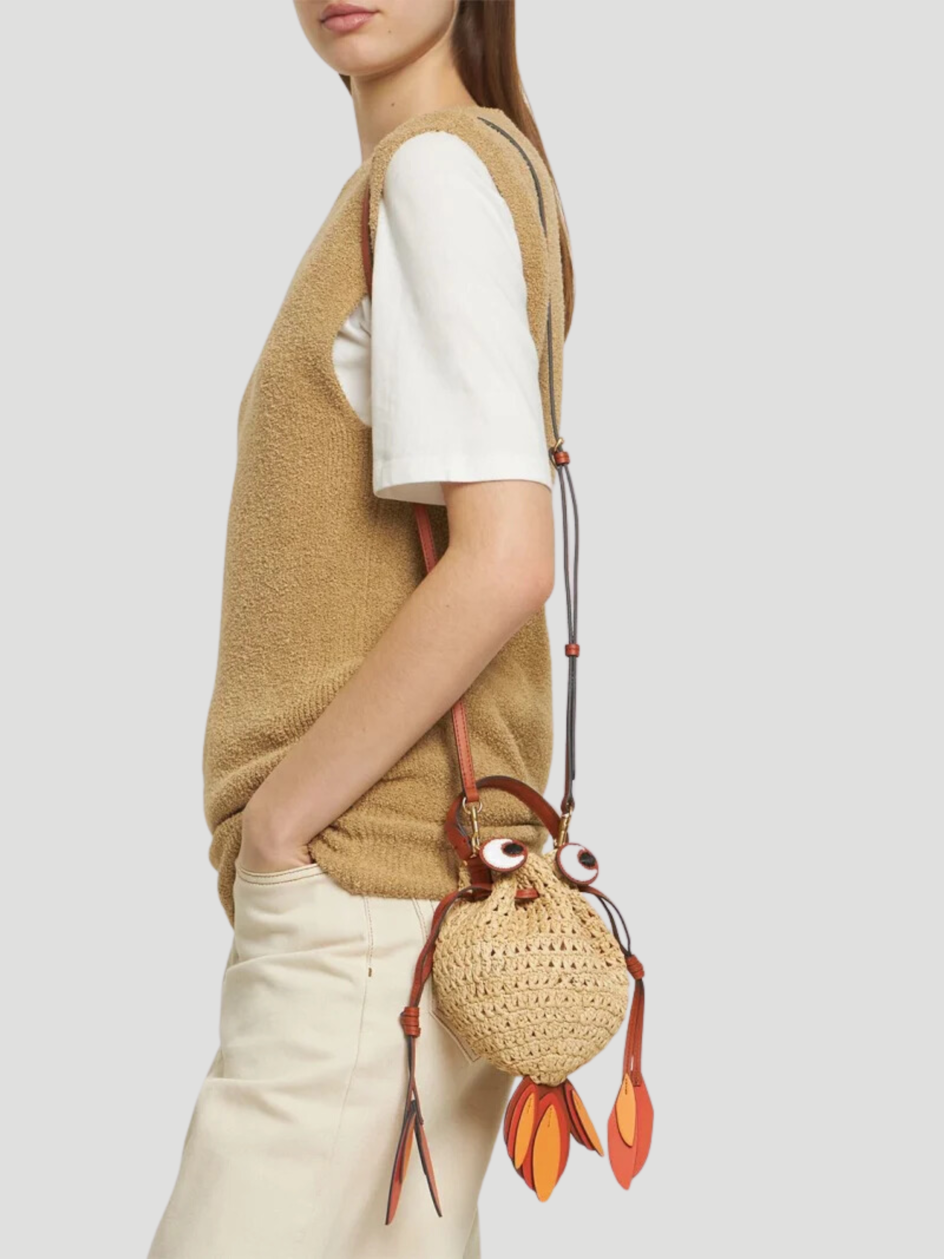 Natural Gold Fish Raffia Cross Body Bag,ANYA HINDMARCH,- Fivestory New York