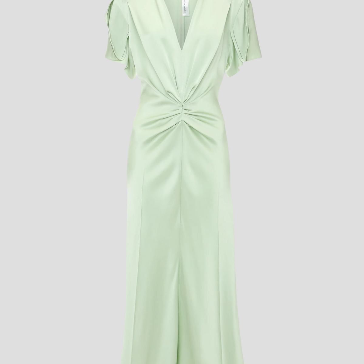 Victoria Beckham | GATHERED V-NECK MIDI DRESS IN JADE Victoria Beckham | GATHERED V-NECK MIDI DRESS IN JADE