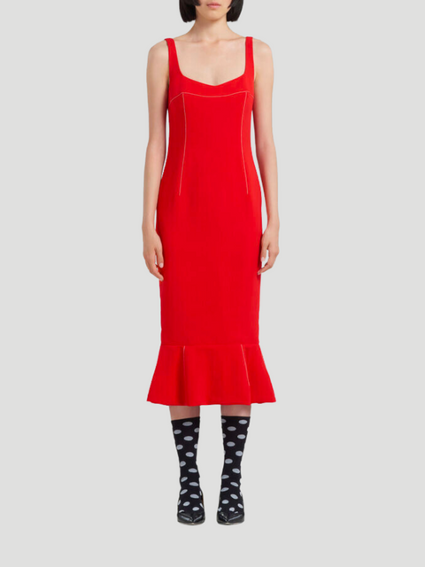 Red Cady Sheath Dress with Flounce Hem,MARNI,- Fivestory New York