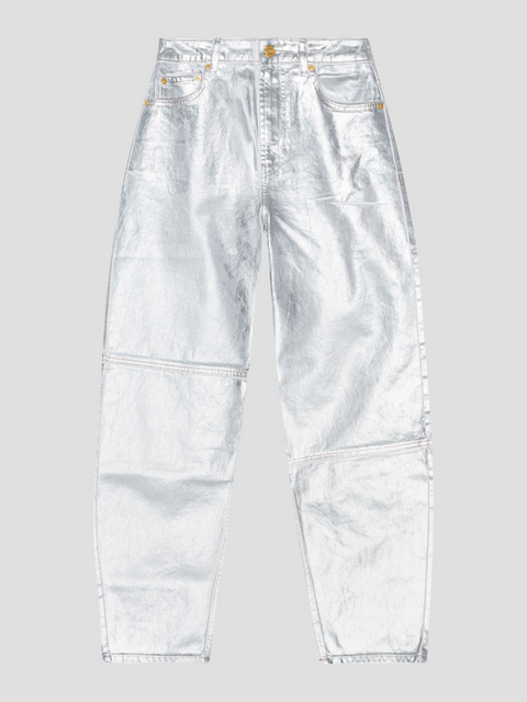 Silver Foil Denim Pants,Ganni,- Fivestory New York