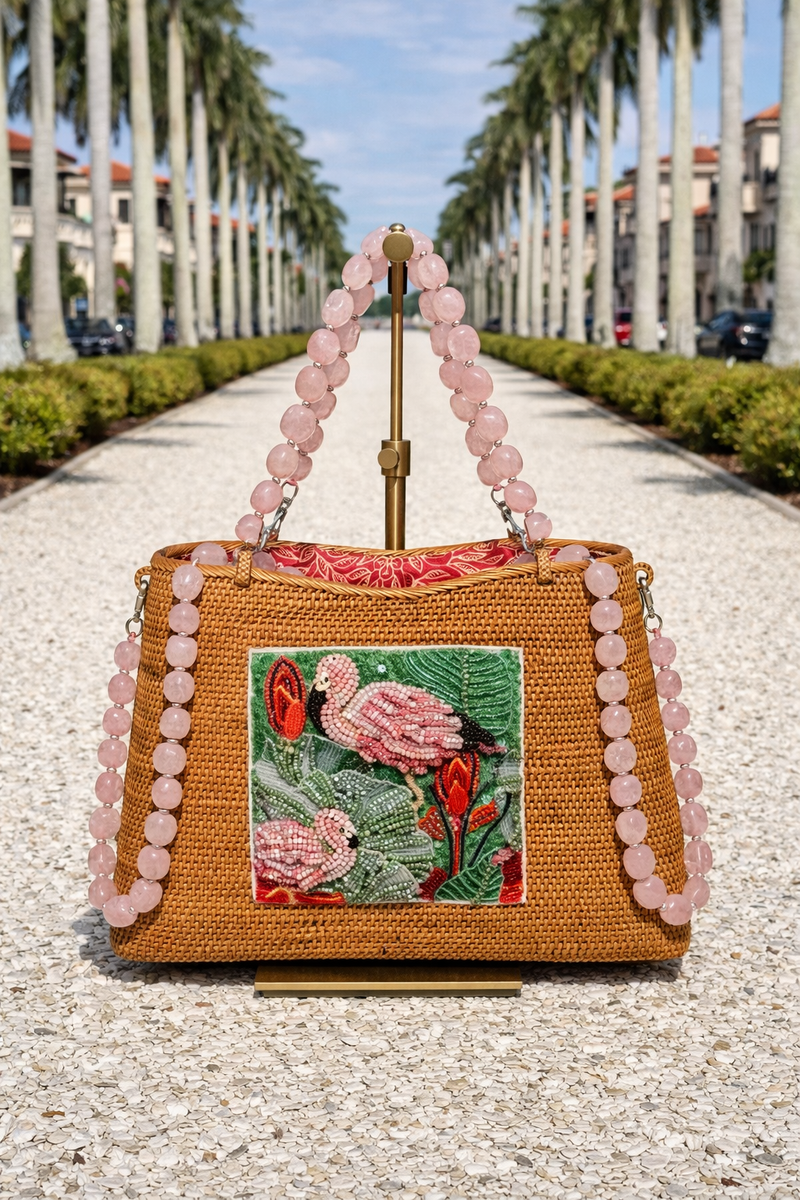 ロラライハリス　Flamingoポーチ　　　☆ハンドメイド品☆ Rose Quartz Flamingo Bag – Fivestory