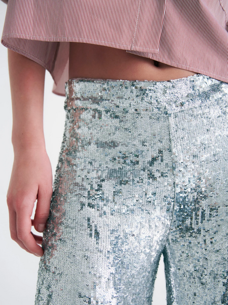 Zara sequin pants silver sales