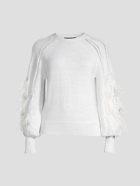 Kai Lurex Sweater with Feather Sleeves in Ivory,Kobi Halperin,- Fivestory New York