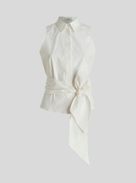 Collared Tie Top in White,Etro,- Fivestory New York