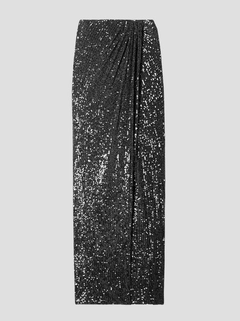 Gunmetal Sequin Draped Maxi Skirt,Semsem,- Fivestory New York