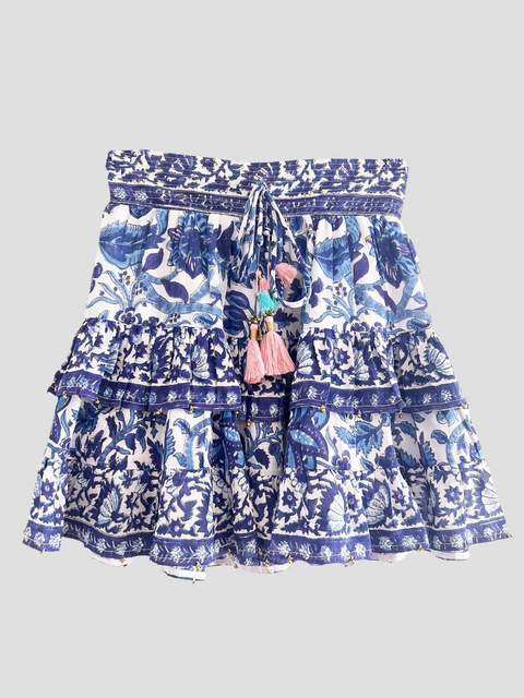 Bek Floral Mini Skirt in Blue,Bell,- Fivestory New York