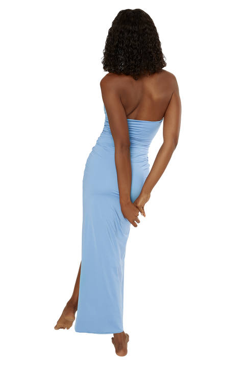 Marquesa Ruched Halter Neck Maxi Dress in Blue,Maygel Coronel,- Fivestory New York