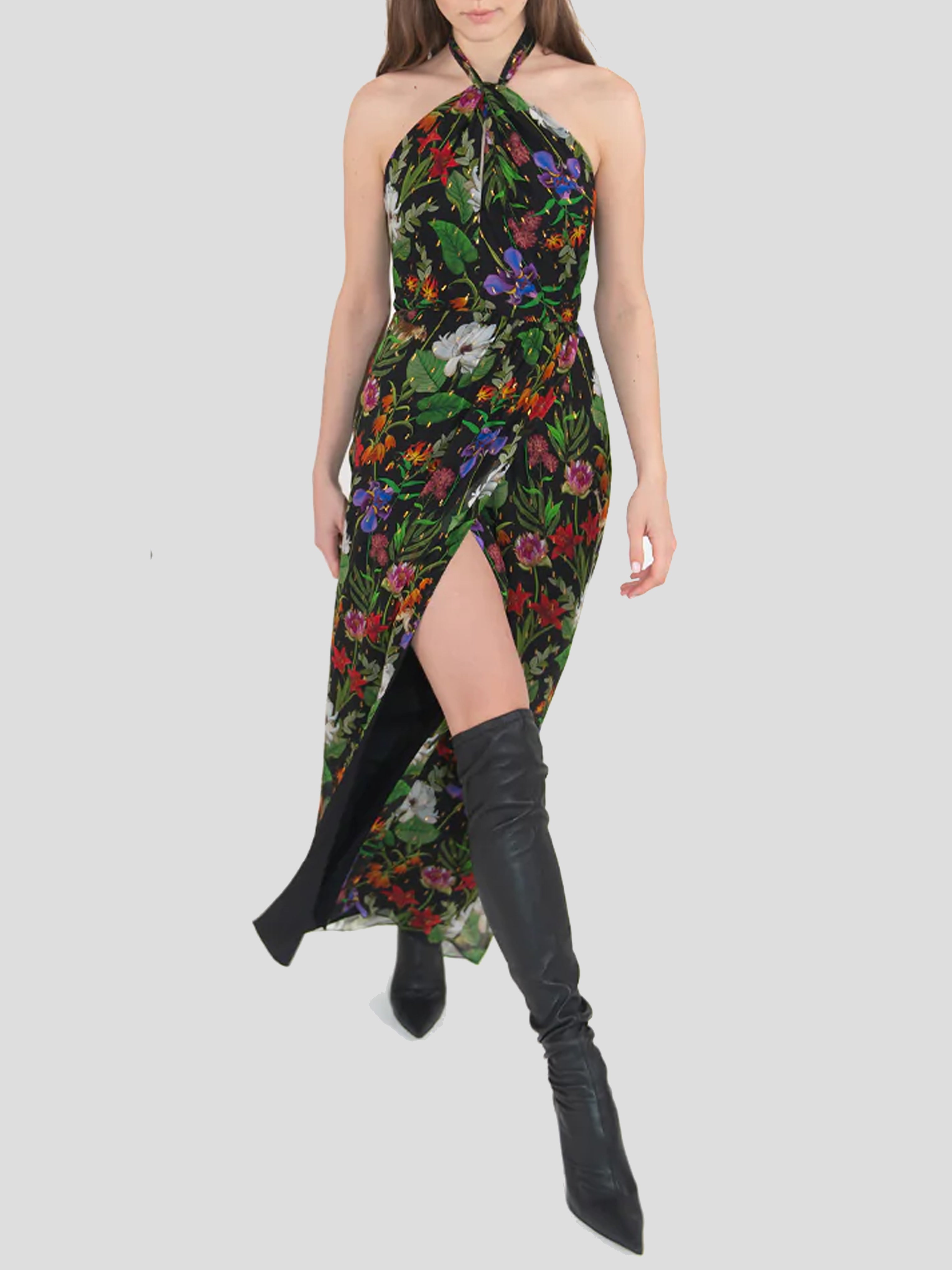 Alyona Halter Maxi Dress in Black,Borgo De Nor,- Fivestory New York